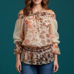 Hessi Off Shoulder Sheer Peplum Smock Hippie Cover-up Festival Blouse